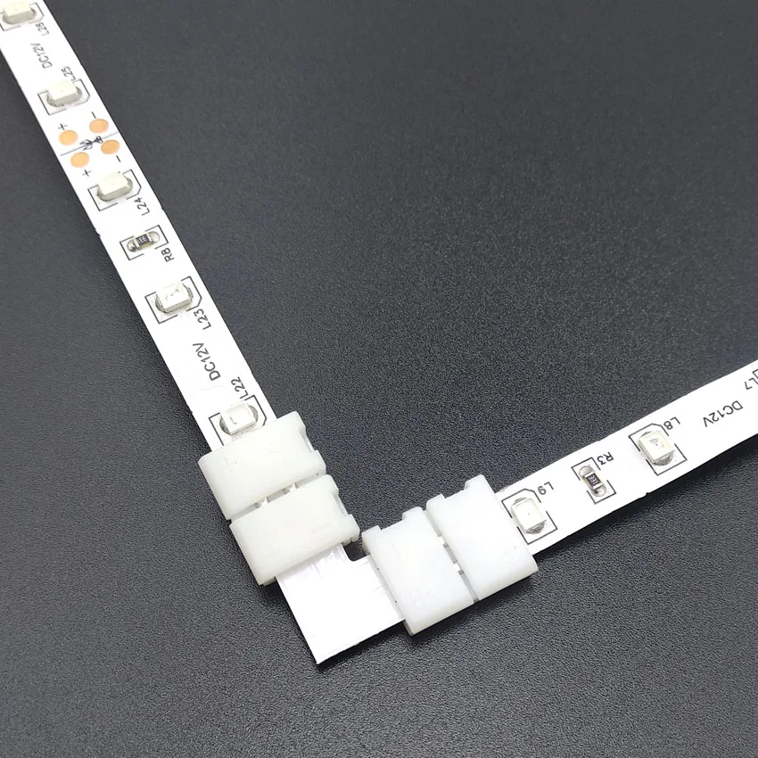 Conector de tira de luz LED en forma de L, 2 pines, 8mm/10mm, para conectar esquina, ángulo recto, 4 pines, 10mm, 5050 RGB, 3528, placa PCB sin soldadura - imagen 4