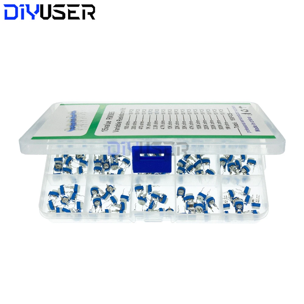 Kit de potenciómetro de recorte RM065, 150 Uds., surtido de resistencias variables de 15 valores con caja para reparación electrónica DIY - imagen 3