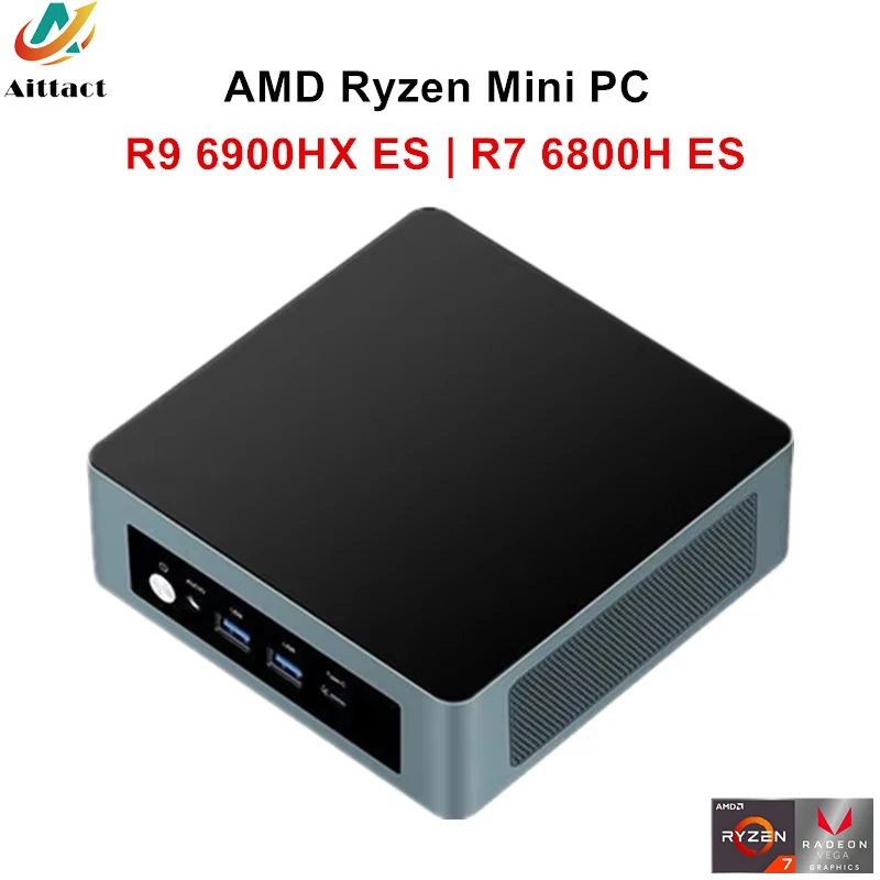Aittact AMD Mini PC Gamer Ryzen 9 6900HX ES 8 Core 2xDDR5 2xLAN 2,5G NVMe USB4 Windows 11 Pro Mini ordenador de escritorio para juegos