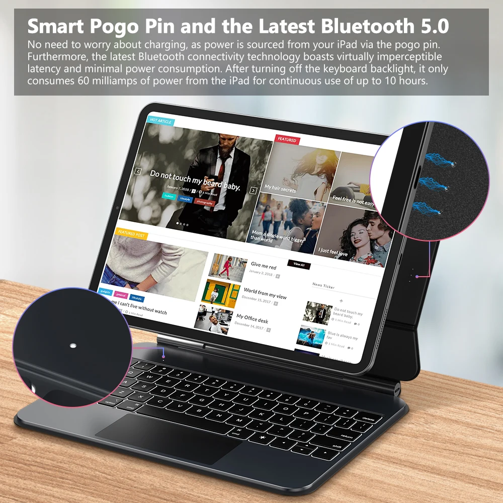 GOOJODOQ funda con teclado mágico para iPad Pro 11 M4 iPad Air 4/5/6 Pin Pogo inteligente PD18W paso a través de carga Trackpad de gestos inteligentes - imagen 2