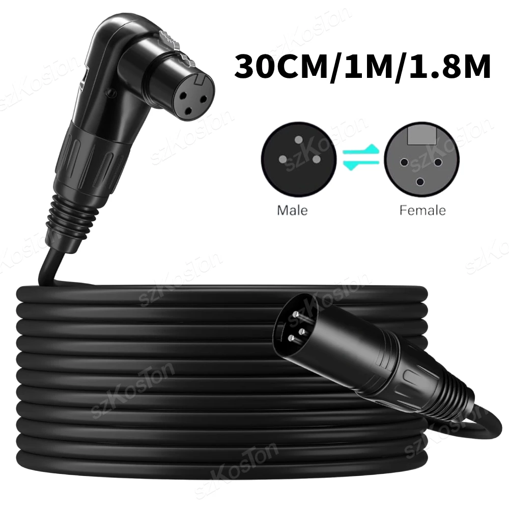 Cable XLR macho a hembra de ángulo recto, Cable de micrófono de ángulo ajustable, Cable conector de micrófono de 3 pines para mezclador de DJ de Audio de estudio