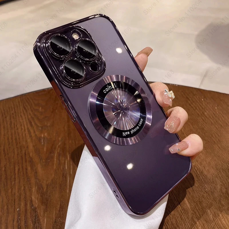 Moda para fundas Magsafe para iPhone 15 14 13 12 11 Pro Max Plus funda magnética chapada cubierta de carga inalámbrica de silicona suave transparente - imagen 4