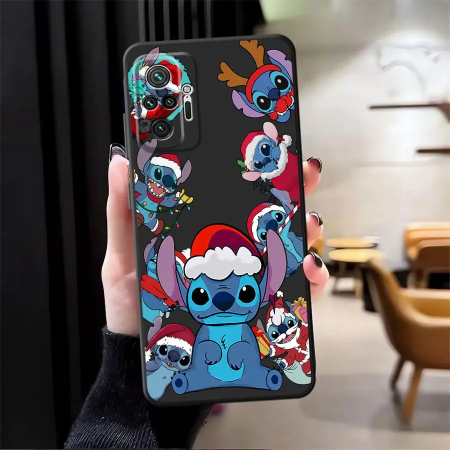 Funda bonita de Navidad Stitch para Xiaomi Redmi Note 9 10 11 12 Pro 12s 13 14 Pro Plus 7 8 9S 11s 10S funda de teléfono suave negra - imagen 5