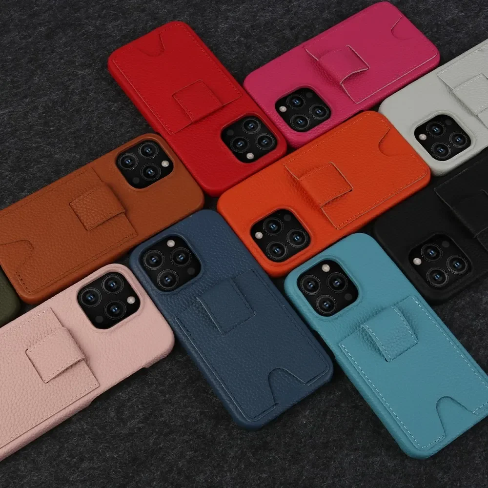 Funda de cuero genuino con ranura para tarjeta para iphone 16 Pro Max, carcasa para iphone 15Pro, 14, 13, 12, 11 - imagen 5
