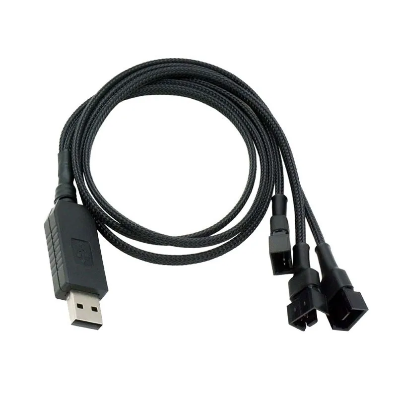 Cable adaptador de corriente para ventilador USB elevador de 12 V, funda negra de 1 a 2,1 a 3 - Adaptador de velocidad del ventilador completo para ventiladores de refrigeración de PC de 3 pines/4 pines