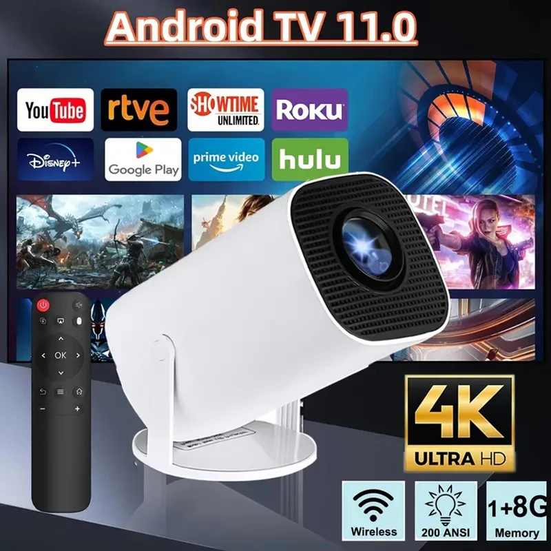 Proyector 4K HD Wifi6 Android 11 260 ANSI WIFI Allwinner H713 BT5.0 720P Home Cinema Proyectores portátiles al aire libre