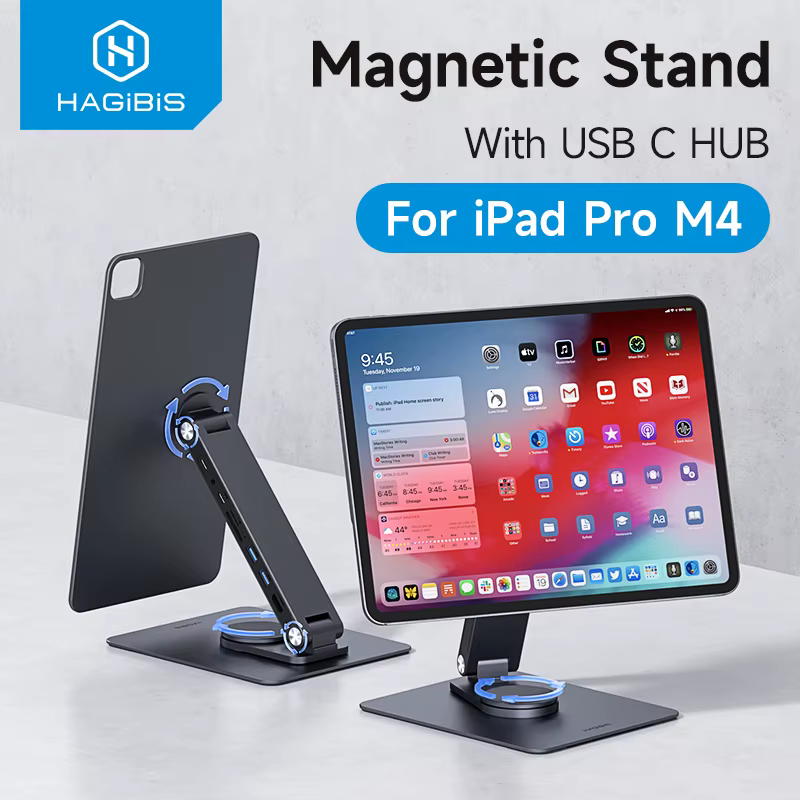 Soporte magnetico para iPad Pro M4 11/13 pulgadas con hub 360