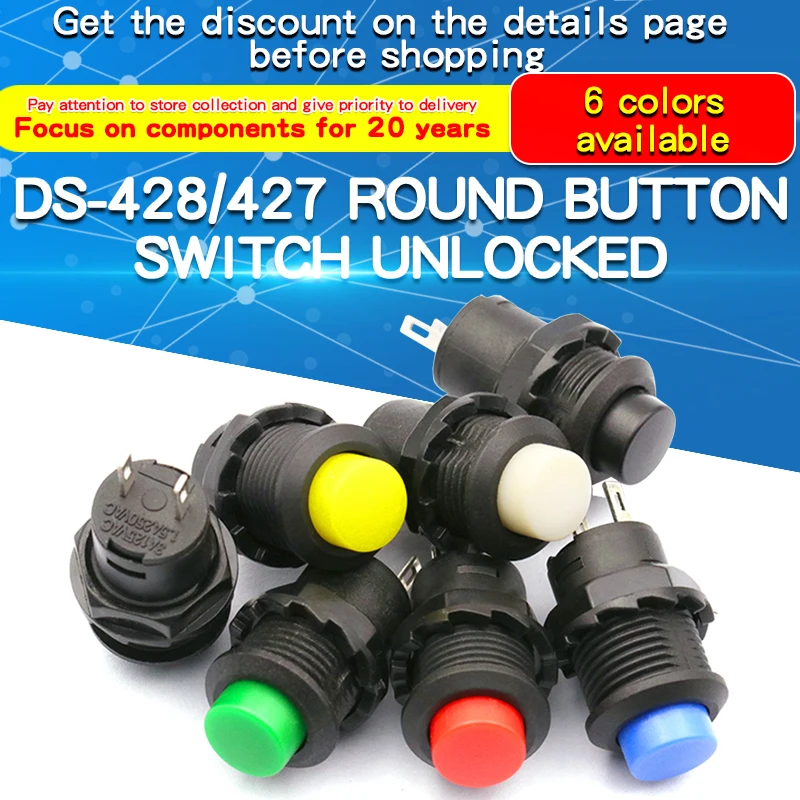 6 uds 12mm interruptores de botón momentáneo de autorecuperación 3A /125VAC 1.5A/250VAC interruptor de botón Minitype DS-227 427 DS-228 428 - imagen 2