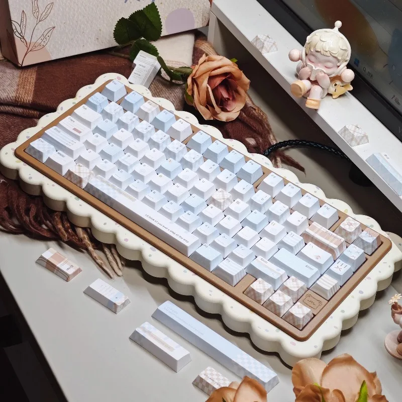 Juego de teclas con tema azul cacao, tapa de teclado con perfil de cereza/FOA de sublimación PBT personalizada para accesorios de teclado mecánico