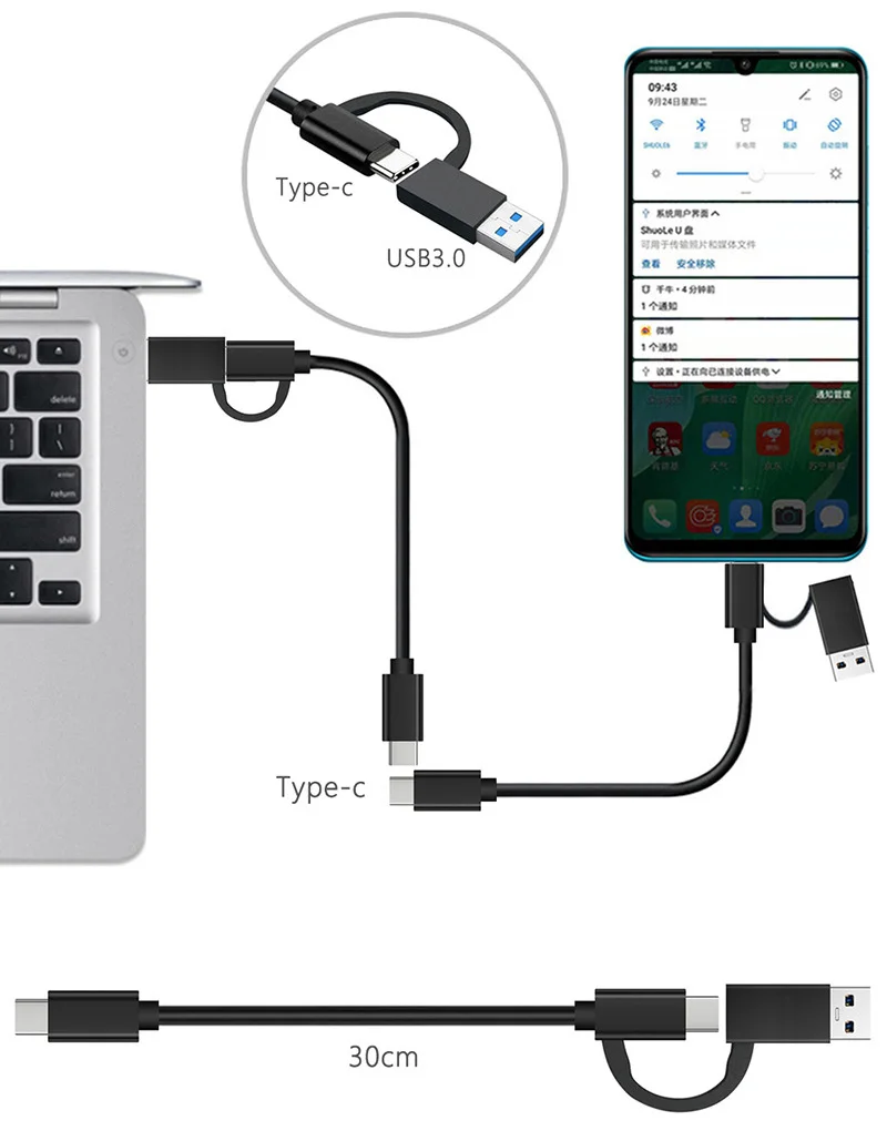 Cable de transmisión de datos para teléfono móvil, carcasa de disco duro 2 en 1, USB 3,0 A tipo C 3,1 5A, carga rápida OTG 5gbps, SSD HDD - imagen 3