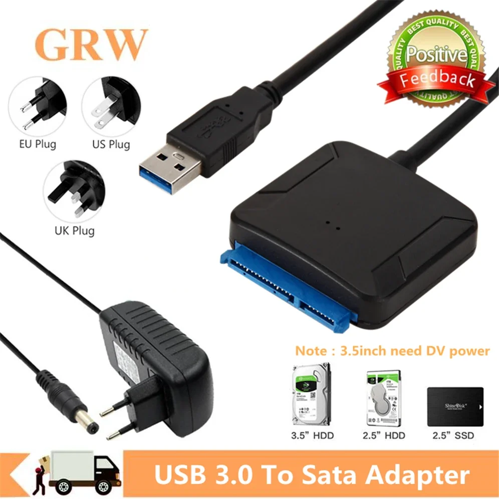 Grwibeou Adaptador USB 3.0 a SATA III - HDD/SSD 2,5/3,5 pulgadas