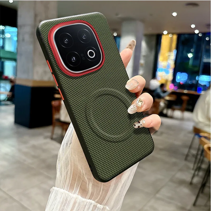 Para VIVO iQOO 13 funda magnética ELVEV Anti-huella digital Anti-goteo duro PC tejido PU cubierta de teléfono de cuero - imagen 5