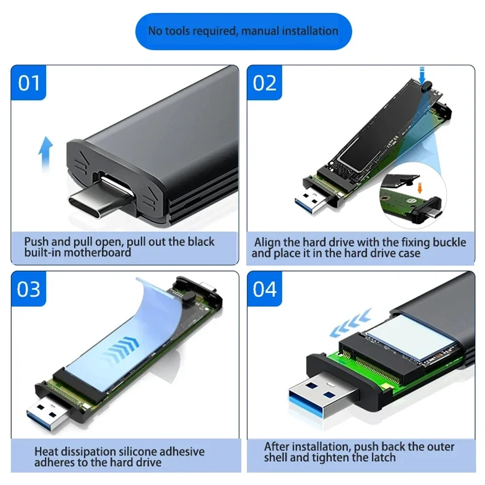 Funda M2 SSD de 10Gbps para M.2 NVMe NGFF SATA SSD, adaptador de carcasa USB 3,2 Gen2 USB C, caja externa compatible con cubierta de Metal M2 - imagen 4