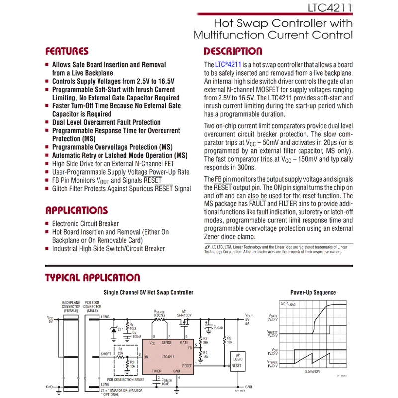 1 Uds LTC4211IMS #   TRPBF MSOP-10 Código LTSV Controlador intercambiable en caliente Control de corriente multifuncional Protección estática y contra sobretensiones - imagen 2