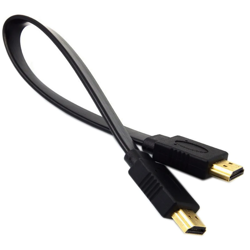 Cable negro Full HD corto compatible con HDMI, 30cm, compatible con enchufe 3D macho a macho, Cable plano para Audio, vídeo, HDTV, TV, alta calidad