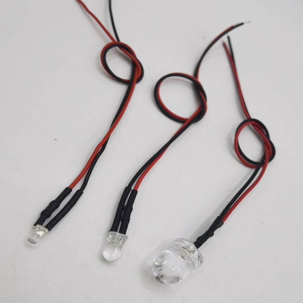 DC12V 10 Uds 3mm/5mm/8mm/10mm rojo/verde/azul/RGB blanco UV redondo precableado LED transparente de agua con soporte de plástico - imagen 3