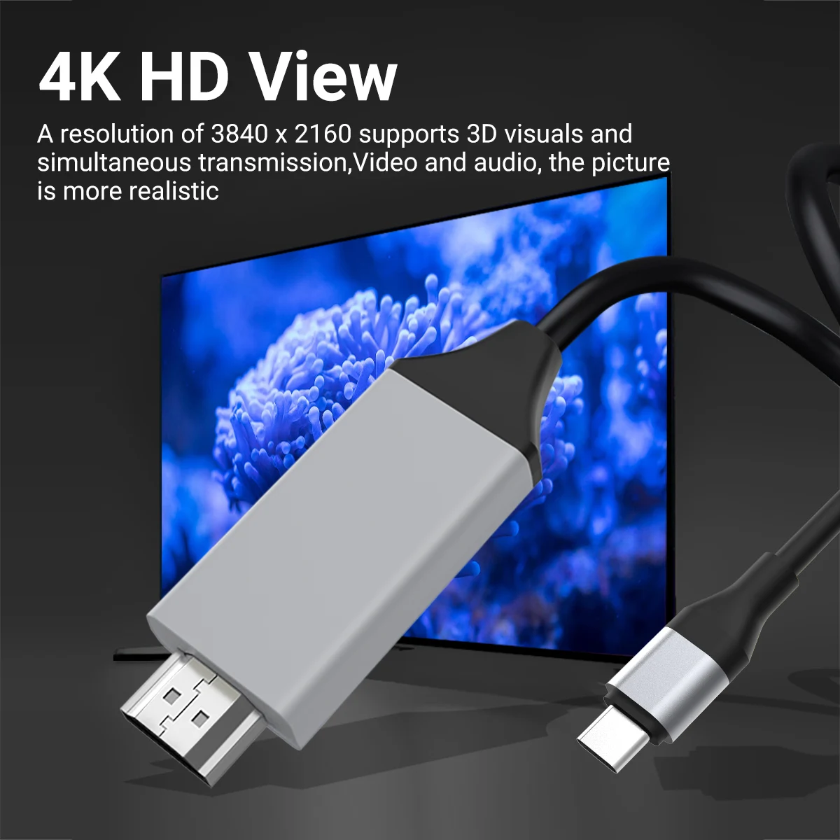Cable USB C a HDMI de 4K30Hz Cable de alta velocidad de 6,6 pies Conecte computadora portátil y teléfono a TV Compatible con MacBook Pro/Air iPad Pro 2020 - imagen 3