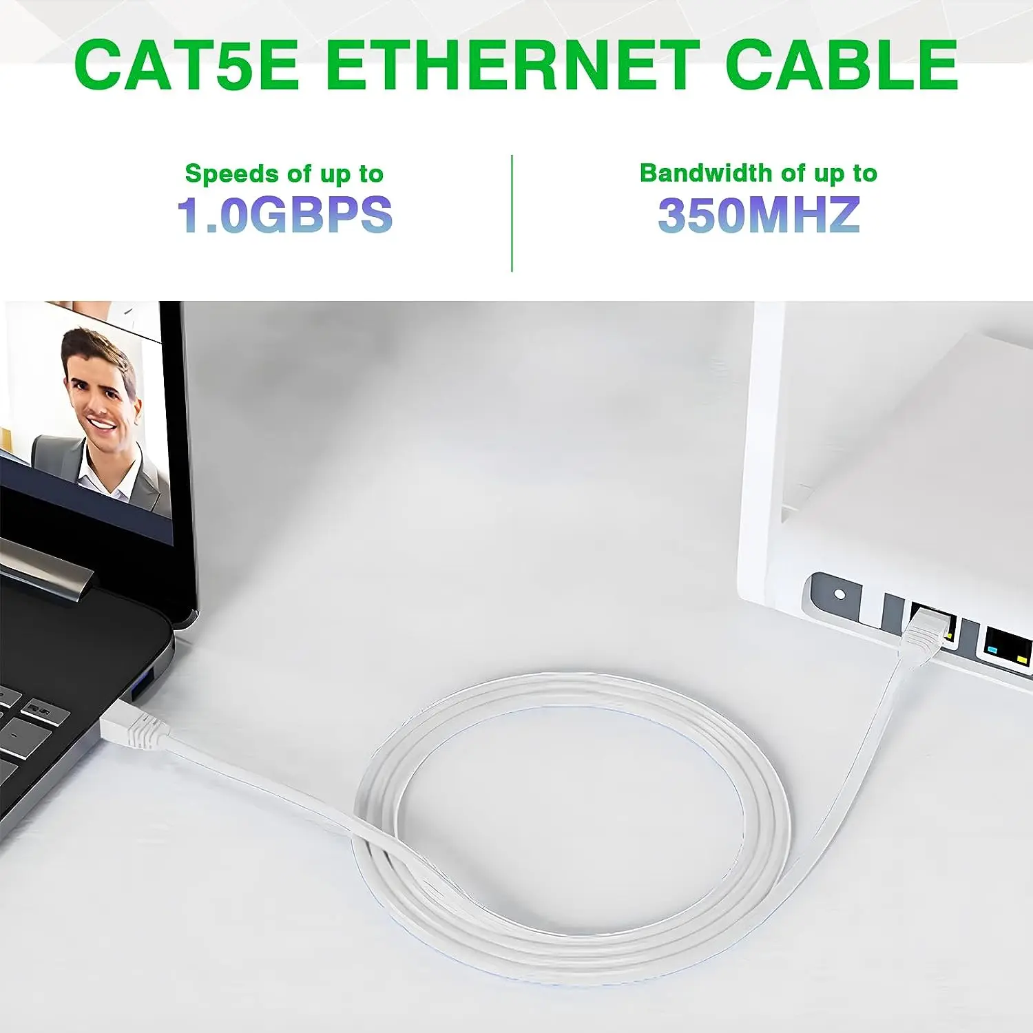 Cable Ethernet: admite cable de red de computadora Cat5 / Cat5e / Cat5 RJ45, cabezal de PVC de cristal de moldeado por inyección para computadora de oficina - imagen 4
