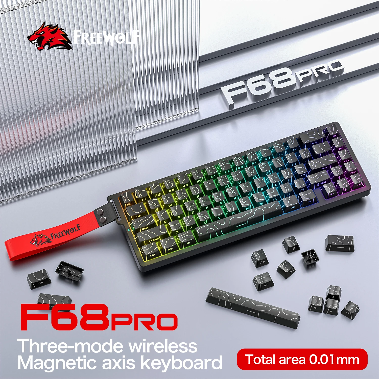 FREEWOLF F68Pro teclado magnético inalámbrico para jugar mecánico para juegos profesionales 0,01mm disparo rápido 8000Hz SOCD/Rs 0,1 ms 128K velocidad - imagen 4