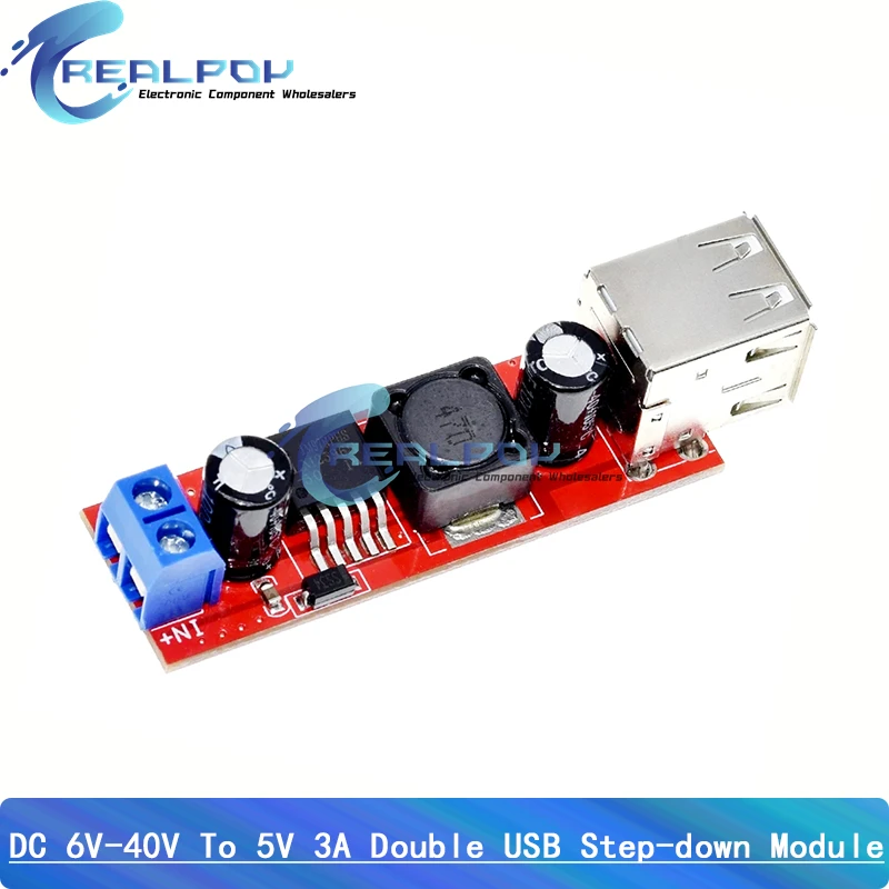 Módulo convertidor reductor de DC-DC de carga USB doble DC 6V-40V a 5V 3A para cargador de vehículo LM2596 USB Dual