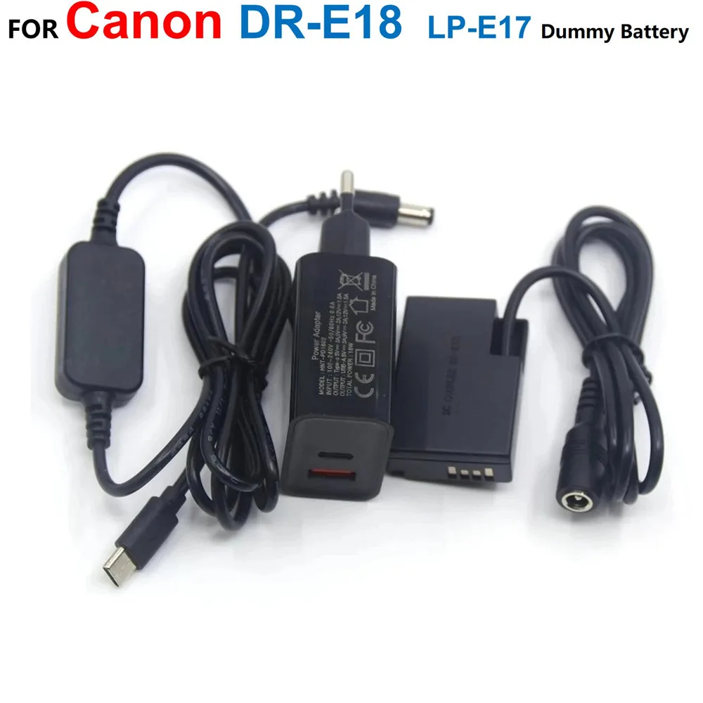 Batería ficticia de DR-E18, Cable de Banco de energía USB tipo C de LP-E17, cargador PD para Canon 750D, 760D, T6S, 77D, 800D, 850D, Rebel, SL2, R10 - imagen 2
