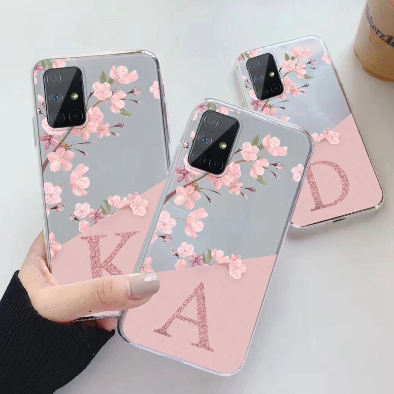 Para Samsung Galaxy A51 A71 4G 5G funda suave delgada de lujo A-Z letras contraportada Fundas parachoques transparente para Samsung A 51 transparente