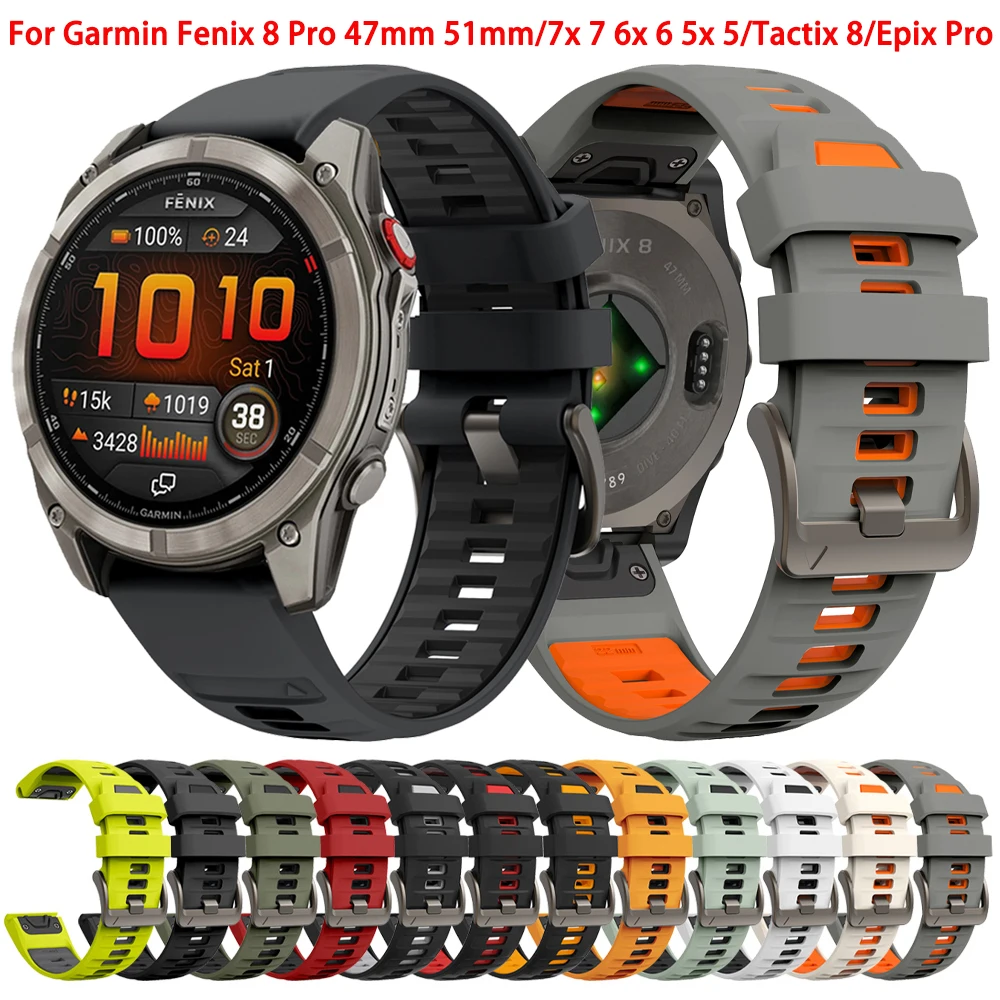 Correa deportiva de silicona de dos tonos para Garmin Fenix 8 Pro E 7 7X 6 6X 5X Puls/MARQ 2/Forerunner 970 965/Descent G1 pulsera QuickFit