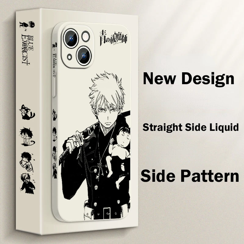 Funda de teléfono Anime Blue Exorcist para Apple iPhone 15 14 13 12 11 Pro Max Plus 8 7 SE cubierta de capa de cuerda izquierda líquida