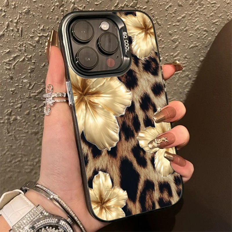 Funda de teléfono con estampado de leopardo y flor de lirio dorado para Xiaomi Redmi Note 14 4G 11 10 12 13 Pro Plus 5G Redmi 15C 14C 13C 12C 4G