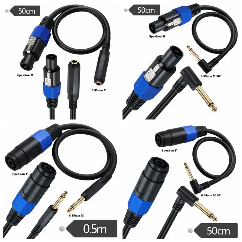 Cable de altavoz Speakon macho hembra a 6,35mm TS Mono codo de 90 grados od8.0 mm cobre puro 0,6 m2