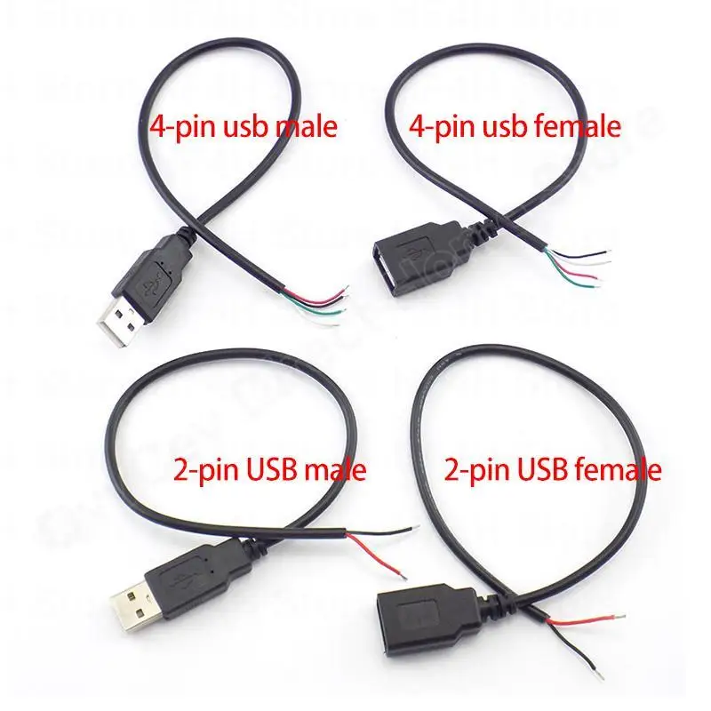Cable de alimentación de 0,3 m/1m/2m, 2 pines, USB 2,0, hembra, macho, conector de Cable de 4 pines, Cable de carga, conector de extensión DIY, línea de 5V
