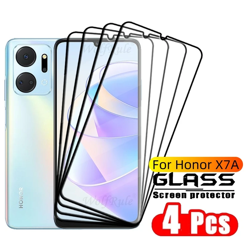 4 Uds para Honor X7a Glass Honor X7a Protector de vidrio templado pegamento de cubierta completa 9H HD para Protector de pantalla Huawei Honor X7a 6,75"