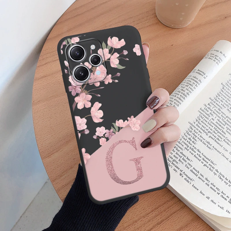 Para Redmi 12 Note 14 Pro funda de teléfono flores rosas letra inicial A a Z funda trasera suave de silicona alfabeto Coque Shell pareja Capa - imagen 5