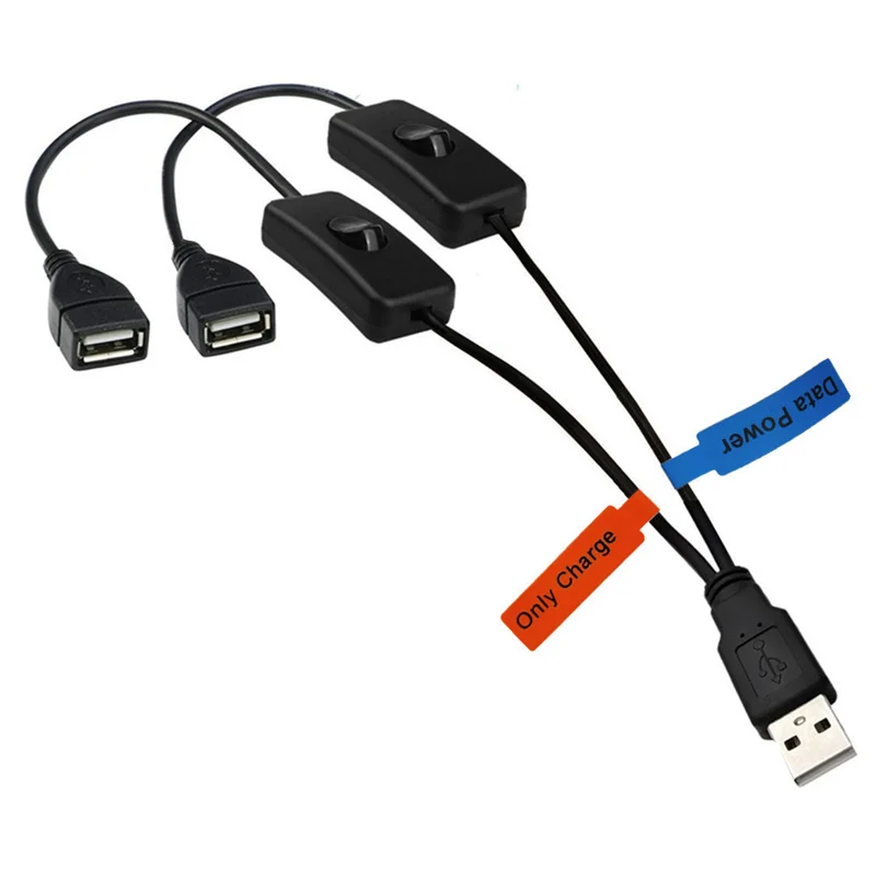 Cable de extensión USB Y con interruptor de encendido/apagado, divisor USB 2,0 macho a hembra, 1 USB de datos Y alimentación hembra Y 1 USB hembra - imagen 2