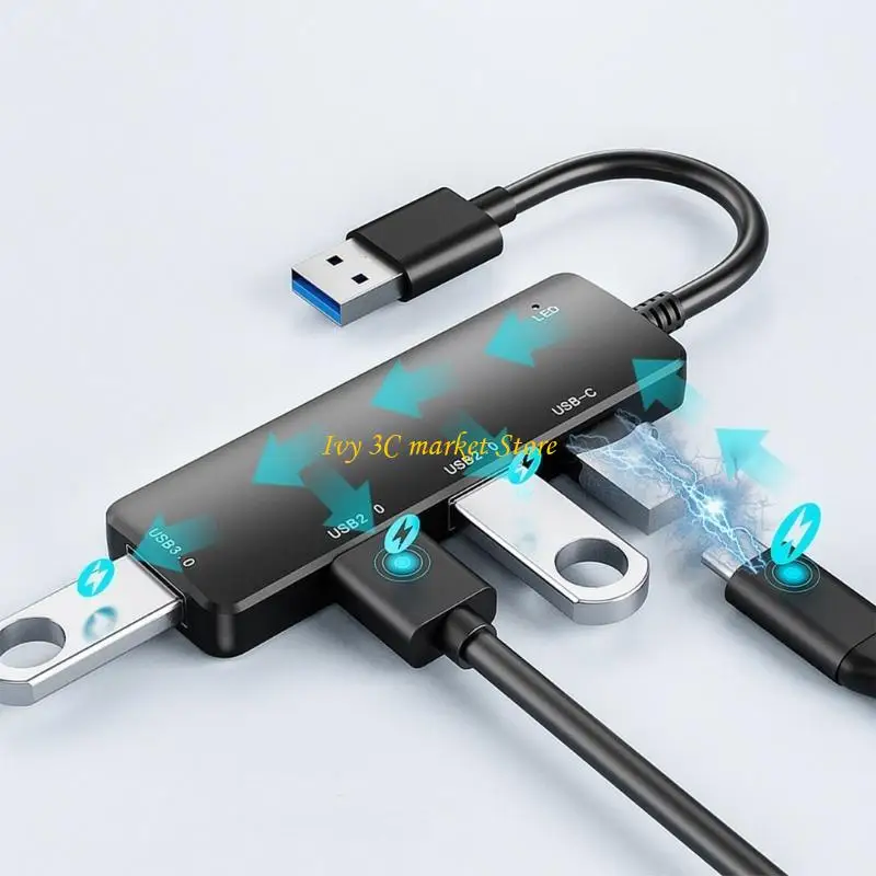 D7YC USB HUB 3XUSB con adaptador carga PD TIPEC Cargo velocidad rápida y transferencia datos para múltiples - imagen 3