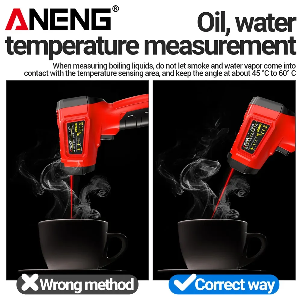 Termómetro infrarrojo -50~600 ℃   Medidor de temperatura Digital, probador pirómetro sin contacto, higrómetro IR, herramienta Industrial ANENG TH203 - imagen 5
