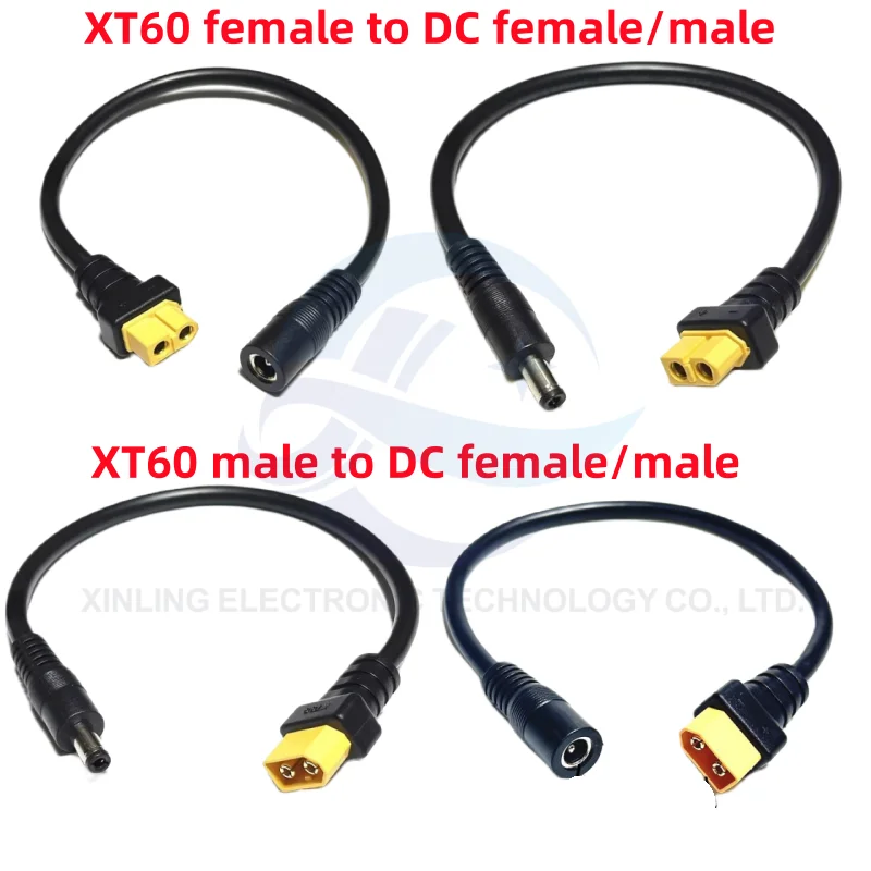 Conector macho hembra XT60 ultrasuave cuadrado de 1,5 a Cable de alimentación DC 5525/DC5521 para reparación de campo multirotor Fly FPV