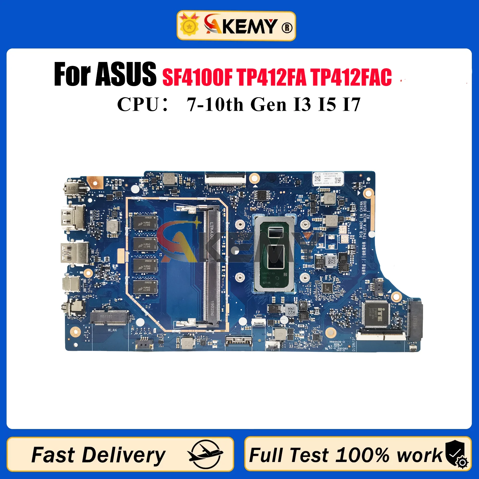 Placa base para ordenador portátil TP412FA para ASUS VivoBook Flip TP412F SF4100F TP412FA TP412FAC con CPU I3 I5 I7 100% pruebas OK stk