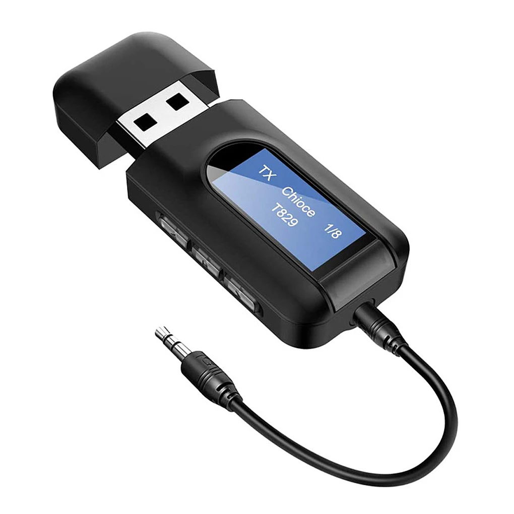 Un dispositivo negro con una pantalla azul y un enchufe USB