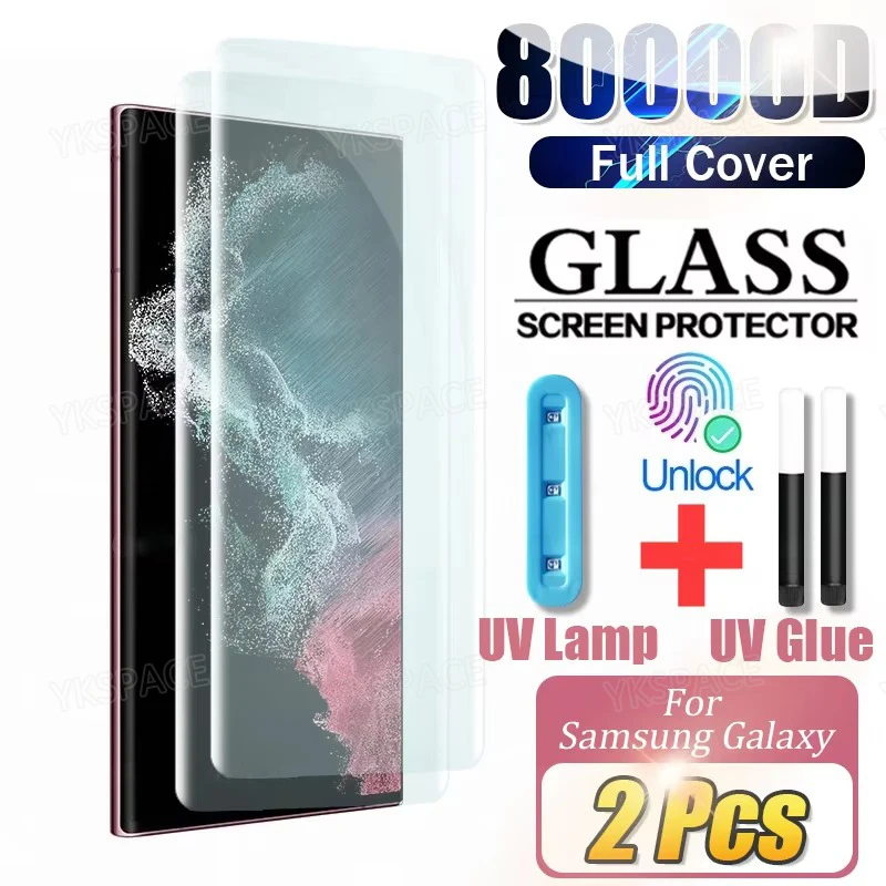 2 uds pegamento líquido UV transparente vidrio templado 3D para Honor 30 V40 50 60 70 80 SE 90 100 200 300 Pro Ultra 5G Protector de pantalla
