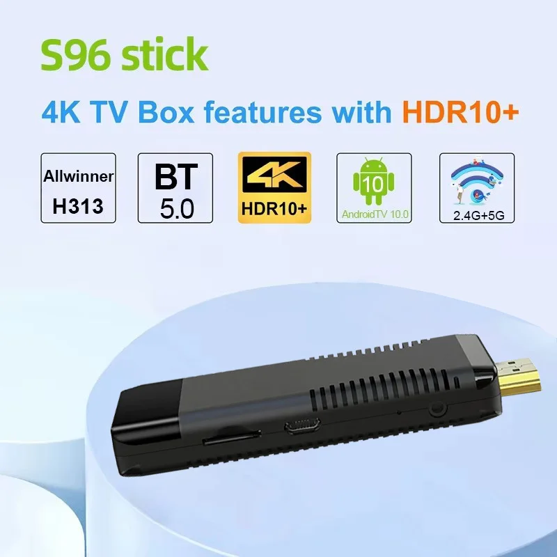 S96 tv stick Android 10,0 allwinner h313 2,4G/5G WIFi bluetooth control remoto por voz HDR10 4K H.265 2GB 16GB tv box netflix - imagen 2