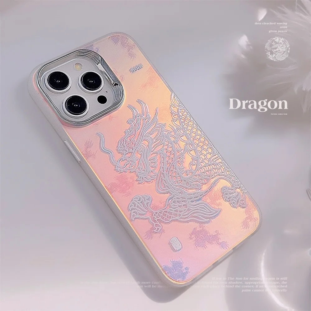 Funda de teléfono con dragón chino rosa para iPhone 16, 15, 14, 11, 13, 12 Pro Max Plus, funda de teléfono con purpurina y bestia mítica - imagen 2