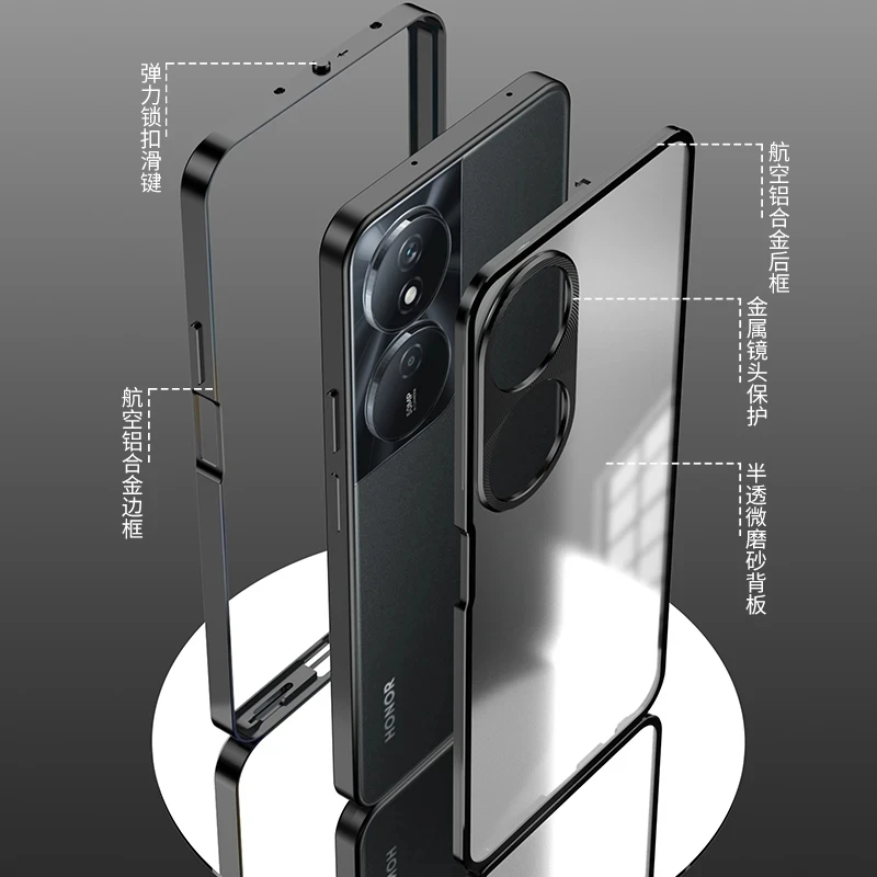 Funda a prueba de golpes para Huawei Honor X7B, marco de Metal de aleación de aluminio, cubierta trasera acrílica transparente mate, parachoques - imagen 5