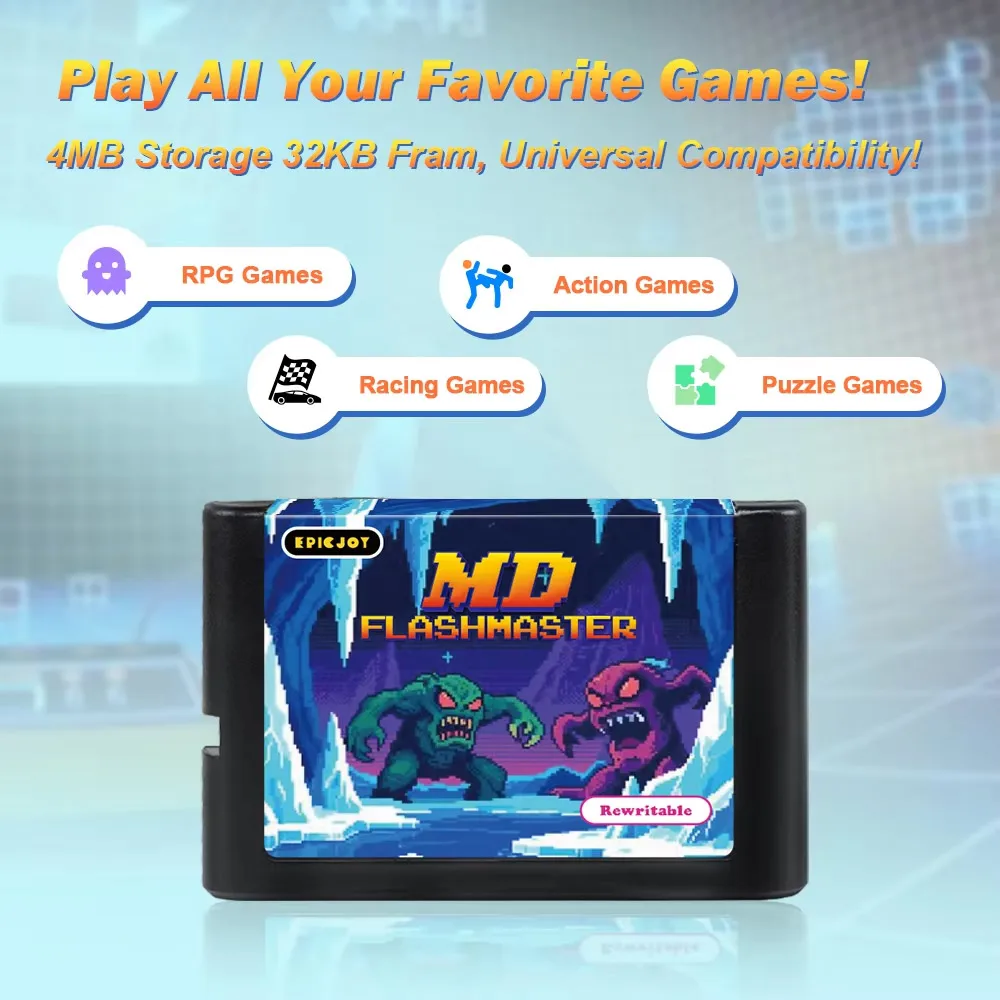 Carro Fram regrabable de 4MB de almacenamiento, 32KB, MD Flashmaster para SEGA Megadrive Genesis MD, reescritor para programador de cartuchos de juego MD