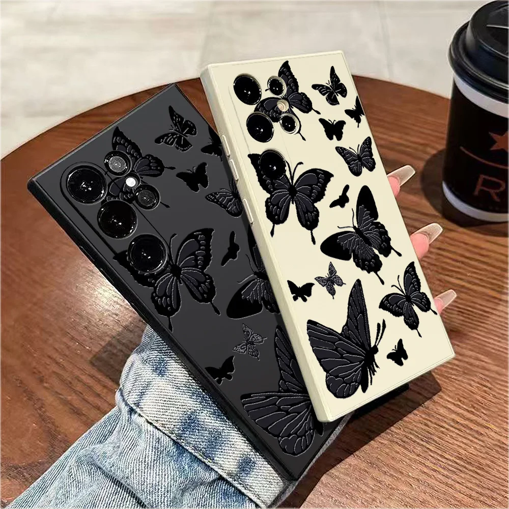 Funda de teléfono de moda con mariposa negra para Samsung Galaxy A06 A25 A05s A15 A55 A54 A51 A35 A34 A24 A14 A13 A73 A53 A33 4G 5G