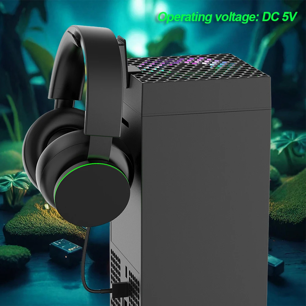 Ventilador de refrigeración RGB con soportes para auriculares, sistema de ventilador de refrigeración con control de temperatura, puerto USB, ventilador de disipación de calor para Xbox Series X - imagen 3