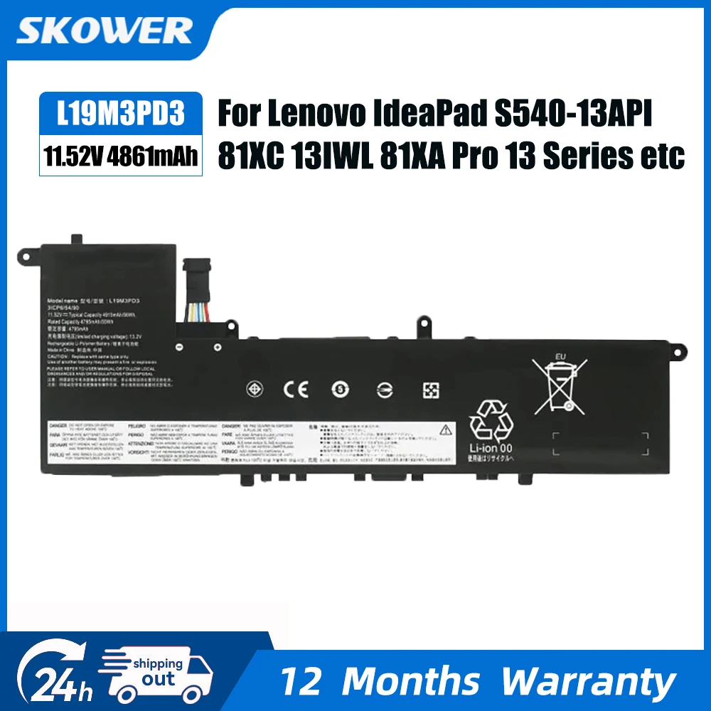 SKOWER 56Wh L19M3PD3 L19L3PD3 L19D3PD3 batería para Lenovo Ideapad S540-13API/13ARE/13ITL/13IML Xiaoxin Pro 13 2019 2020 2021