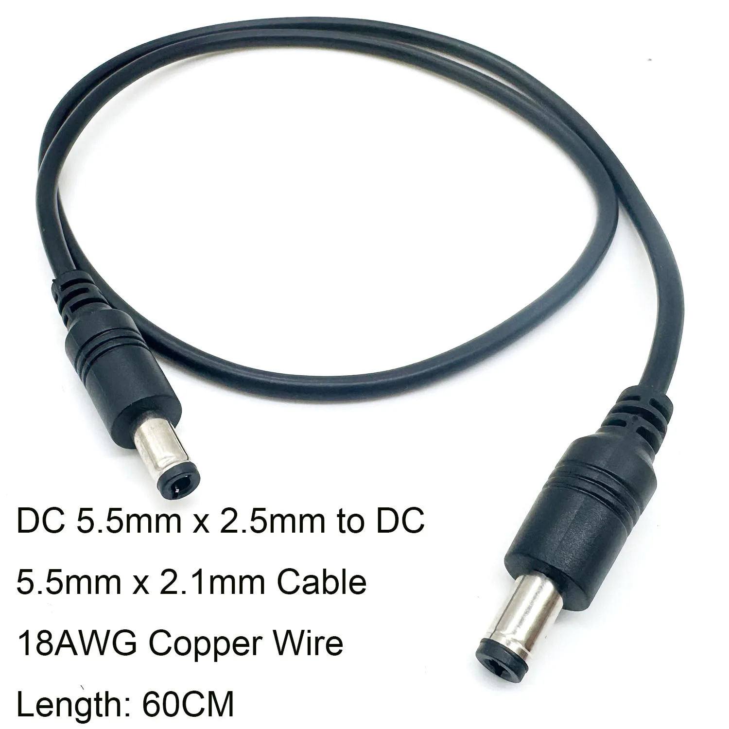 Alimentación CC 5,5mm x 2,5mm macho a conector macho de 2,1mm Cable 18AWG tira de LED cámara de vigilancia cámara de seguridad CCTV DVR