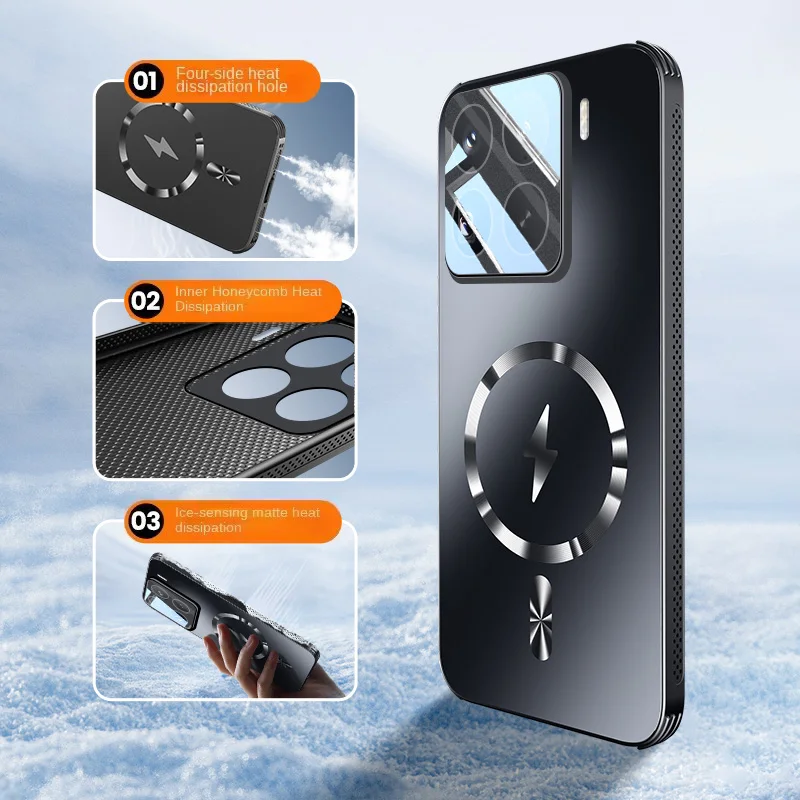 마그네틱 열 방출 흡착 무광 풀 커버 마그세이프 샤오미 17 프로 맥스 15 14 13 프로 충격 방지 렌즈 백 케이스 - imagen 3
