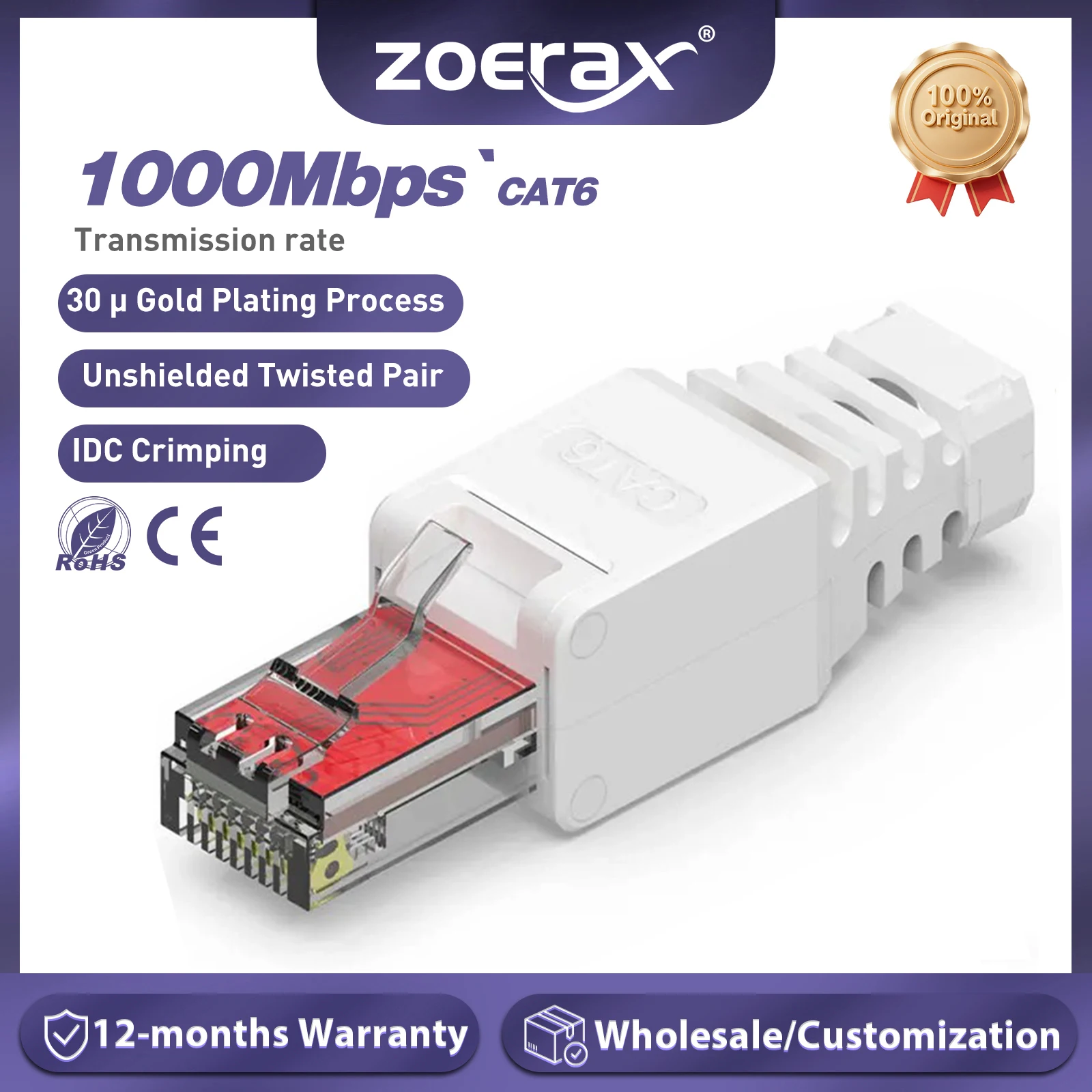 ZoeRax-conector RJ45 CAT6, enchufes de terminación Ethernet, Cable de 23AWG a 26AWG, instalación de enchufe de Internet sin Toolless - imagen 2